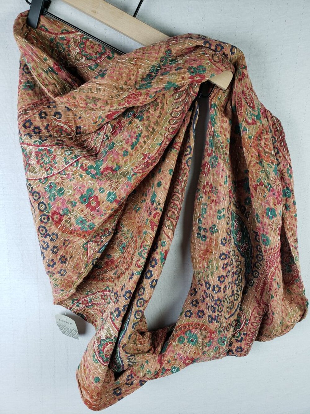 NWT World Market Infinity Scarf Shawl Paisley Embroidered Cotton Bohemian Ethnic - Picture 5 of 9